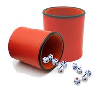 GERUI Juego de 2 vasos de dados con forro de fieltro, silenciosamente al agitar para juegos de dados Liars Farkle Yahtzee en silencio al agitar, incluye 10 dados (rojo)