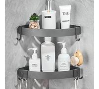 GERUIKE Estante Baño Estanteria Ducha sin Taladro Adhesivo Estantería Esquina Pared Organizador Baño Rinconera Ducha Aluminio Gris Mate 2 Piezas Cesta Ducha Soporte para Champú y Gel Ducha