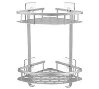GERUIKE Estanteria Baño Sin Taladro Cesta Ducha - Adhesivo Estanteria Ducha Esquina Cesta Baño - Organizador Baño Estante Ducha Sin Taladro, Aluminio, 2 Niveles Estantería Baño Plata