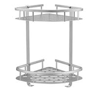 GERUIKE Estanteria Baño Sin Taladro Cesta Ducha - Rinconera Ducha Adhesivo Estantería Baño - Organizador Baño Estante Ducha Sin Taladro, Aluminio, 2 Niveles Estanteria Ducha Esquina Plata
