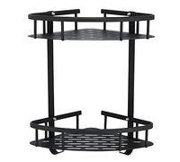 GERUIKE Estanteria Baño Sin Taladro Cesta Rinconera Ducha Adhesivo Organizador Baño Estante Ducha Esquina Negro Mate Aluminio, 2 Niveles