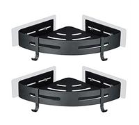 GERUIKE Estanteria Ducha Estante Baño sin Taladro Adhesivo Estantería Esquina Pared Organizador Baño Rinconera Ducha de Aluminio Negro Mate 2 Piezas Cesta Ducha Soporte para Champú y Gel