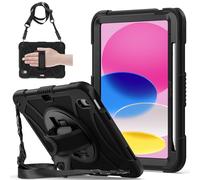 Gerutek Funda Anticaída para iPad 11ª / 10ª Generación (2025/2022), 11/10,9 Pulgadas, Carcasa Rugosa con Soporte 360° Giratorio, Correa de Mano/Hombro, Portalápiz, Funda para iPad 11ª Gen A16, Negro