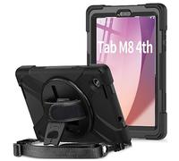 Gerutek Funda Anticaída para Lenovo Tab M8 4th Gen 2024/2023, 8 Pulgadas, (TB-300FU/TB-300XU/TB-301XU), Carcasa Rugosa con Soporte Giratorio, Correa de Mano/Hombro, Funda para Lenovo Tab M8 4th, Negro