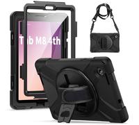 Gerutek Funda Anticaída para Lenovo Tab M8 4th Gen 2024/2023, 8 Pulgadas, (TB-300FU/TB-300XU/TB-301XU), Funda Resistente con Protector de Pantalla, Soporte 360° Giratorio, Correa de Mano/Hombro, Negro