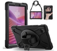 Gerutek Funda Anticaída para Lenovo Tab One 2025/Tab K9 8.7 Pulgadas (TB-305XU/TB-305FU), Carcasa Rugosa con Soporte Giratorio, Correa de Mano/Hombro, Portalápiz, Funda para Lenovo Tab One 8.7",Negro