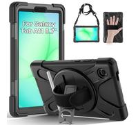 Gerutek Funda Anticaída para Samsung Galaxy Tab A11 8.7 Pulgadas 2025 Negro | SM-X130/X133/X135, Carcasa Rugosa con Soporte 360° Giratorio, Correa de Mano/Hombro, Bolígrafo, Funda para Galaxy Tab A11 8.7