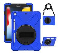 Gerutek Funda para iPad 10,2 9ª/8ª/7ª Generación, Funda Robusta a Prueba de Golpes, Soporte Giratorio, Correa de Hombro/Dragonne, Funda híbrida Resistente para iPad 10,2" 2021/2020/2019, Azul