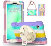 Gerutek Funda para Samsung Galaxy Tab A11 8.7 Pulgadas 2025, Colorido Rosa | SM-X130/X133/X135, Carcasa Rugosa con Soporte 360° Giratorio, Correa de Mano/Hombro, Bolígrafo, Funda para Galaxy Tab A11 8.7