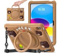 Gerutek Niño Funda para iPad 11ª/10ª Gen 2025/2022, 11/10,9 Pulgadas, Carcasa Rugosa con Asa Anillo, Soporte Giratorio, Correa de Hombro, Diseño de Dibujos Animados, Funda Infantil para iPad 11,Marrón