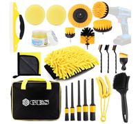 GES Kit de Limpieza de automóviles 22 Piezas: Juego Completo de Detalles para Interior, Exterior, Ruedas, Cuero, Rejillas de ventilación y Tablero (Amarillo)