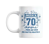 Gesar Taza 70 Años Hombre - Regalo Cumpleaños 70 Años - Idea Regalo Divertido 70 Cumpleaños - Gadget Hombre Para Amigo, Hermano, Hijo o Nieto - "La vida comienza a los 70 años... Práctica"