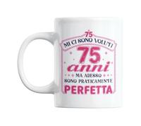 Gesar Taza 75 años mujer - Taza con texto "Me ci sono necessari 75 anni ma ahora sono Praticamente Perfetta" - Regalo cumpleaños 75 años - Gadget mujer para mamá, abuela, amiga, hermana