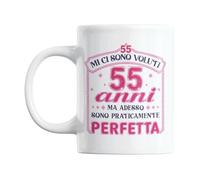 Gesar - Taza de 55 años para mujer, con texto en inglés "Mi ci sono voruti 55 anni ma ahora sono praticamente perfecta" - Regalo cumpleaños 55 años - Gadget mujer para mamá, amiga, hermana, collega