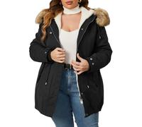 Geschallino Women's Plus Size 3-in-1 Winter Jacket Faux Fur Lined Thicken Parka Coat Warm Military Style Casual Outerwear with Zip Remove Inner 7626 Black 2X