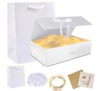 Geschenkbox mit Deckel,Geschenkbox mit Schleifen,Faltbare Geschenkbox,Geschenkkarton mit Magnetisch,Geschenkbox Set,Grußkarten,Raffia Hamper Shreds,LED-Lichterkette,für Hochzeit Geburtstag Weihnachten