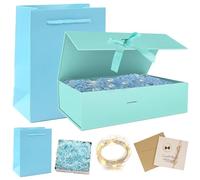 Geschenkbox mit Deckel,Geschenkbox mit Schleifen,Faltbare Geschenkbox,Geschenkkarton mit Magnetisch,Geschenkbox Set,Grußkarten,Raffia Hamper Shreds,LED-Lichterkette,für Hochzeit Geburtstag Weihnachten