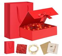 Geschenkbox mit Deckel,Geschenkbox mit Schleifen,Faltbare Geschenkbox,Geschenkkarton mit Magnetisch,Geschenkbox Set,Grußkarten,Raffia Hamper Shreds,LED-Lichterkette,für Hochzeit Geburtstag Weihnachten