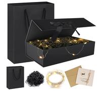 Geschenkbox mit Deckel,Geschenkbox mit Schleifen,Faltbare Geschenkbox,Geschenkkarton mit Magnetisch,Geschenkbox Set,Grußkarten,Raffia Hamper Shreds,LED-Lichterkette,für Hochzeit Geburtstag Weihnachten