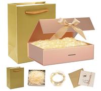Geschenkbox mit Deckel,Geschenkbox mit Schleifen,Faltbare Geschenkbox,Geschenkkarton mit Magnetisch,Geschenkbox Set,Grußkarten,Raffia Hamper Shreds,LED-Lichterkette,für Hochzeit Geburtstag Weihnachten