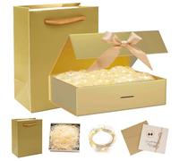 Geschenkbox mit Tapete, Set für Hochzeit, Geburtstag, Weihnachten, Dekorationsdeckel, LED-Lichterkette, Raffia Hamper Shreds, Geschenkkarton mit Magnetisch