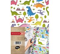 Geschenkpapier-Set für Kinder: Dinosaurier: 4 x Einzelbögen + 1 x Postkarte