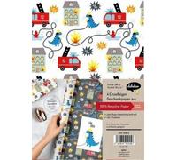 Geschenkpapier-Set für Kinder, Feuerwehr/Dinosaurier