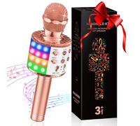 GeschenPark Micrófono Karaoke Infantil, Juguetes Niñas Niños 4-10 años Microfono Inalámbrico Karaoke con Altavoz y LED, Micrófono Niña Regalos Navidad Niña, Compatible con Android, iOS, PC