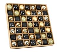 GESDYO Lot de 49 bolas para árbol de Navidad de plástico inastillable con gancho para colgar - 3 cm - Dorado/negro - Decoración para árbol de Navidad y festival