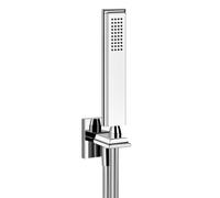 Gessi Eleganza, set de ducha Eleganza, con codo de conexión a la pared 1/2 con soporte, 150 m de manguera y ducha anticalcárea Ducha manual metálica de seguridad intrínseca, 46127031, Color: cromado
