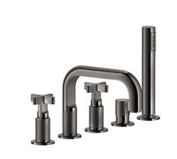 Gessi Inciso+ Mezclador de borde de bañera de 2 asas de 5 agujeros, caño de bañera de 193 mm, válvula desviadora separada, 58140706, Color: PVD negro metálico