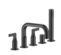 Gessi Inciso- Mezclador de borde de bañera de 5 agujeros con 2 manetas, caño de bañera de 193 mm, válvula desviadora separada, teleducha y manguera de ducha de 1,50 m, 58040735, Color: Bronce cálido P