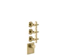Gessi Inciso Wellness conjunto listo para 3/4 de termostato oculto de alto rendimiento, montaje vertical, 3 vías separadas, 58346727, Color: Latón cepillado PVD
