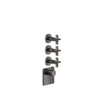 Gessi Inciso Wellness conjunto listo para 3/4 de termostato oculto de alto rendimiento, montaje vertical, 3 vías separadas, 58346706, Color: PVD negro metálico