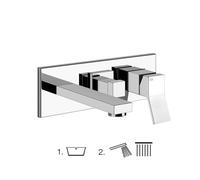Gessi Rettangolo K, juego de ducha listo para instalar para mezclador monomando empotrado con caño de bañera, desviador de 2 vías, caño de bañera, salida abierta después del desviador, 735, 53136299,