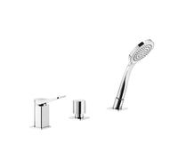 Gessi Rilievo, mezclador de borde de bañera de tres orificios con desviador para la entrada separada de la bañera, manguera de ducha de 1,50 m sin muelle de retorno y cabezal de ducha anticalcáreo, in