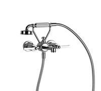 Gessi Venti20 Mezclador de bañera de 2 orificios, con flexo y teleducha, 2 vías, proyección de 220 mm, montaje en pared, 65113031, Color: cromado