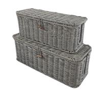 Gestión de cables hecha a mano: 15.7 x 6.3 x 5.9 pulgadas, 2 cajas de ratán sintético tejidas a mano, ranuras abiertas para enrutador de computadora, concentrador USB, de gestión de