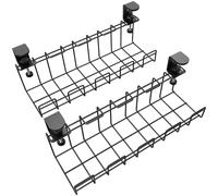 Gestión de Cables sin Taladro bajo el Escritorio - Soporte/Bandeja para Cables sin Montaje con Tornillos para una fácil gestión (2× Juego de tamaño M, Montaje en Escritorio, Negra) - KD Essentials