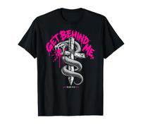 Get Behind Me Mark 8:33 Cita de Jesús Cruz de Serpiente Cristiana Camiseta gráfica económica