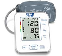 Get Fit Tensiómetro para Uso Doméstico - Tensiómetro Médico de Brazo - Pulsómetro - Memoria 2x99 - Brazalete Grande para Adultos - Esfigmomanómetro con Pantalla LCD - Blanco - 22-42cm