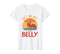 Get In My Belly Otoño Otoño Cool Pavo Divertido Acción de Gracias Camiseta gráfica económica, Mujer, Blanco, S