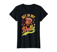 Get In My Belly Otoño Otoño Cool Pavo Divertido Acción de Gracias Camiseta gráfica económica, Mujer, Negro, M