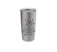 Get Lit Library Book Wildflowers Lovers Literature Teacher Vaso térmico de acero inoxidable de doble pared