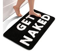 Get Naked - Alfombra de baño en blanco y negro, divertida, antideslizante, para decoración de bañera, súper absorbente, lavable a máquina, para bañera, ducha, dormitorio, 16 x 24 pulgadas