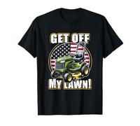 Get Off My Lawn Funny Lawn Mower Bandera de Estados Unidos Día del Padre Camiseta