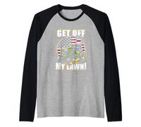 Get Off My Lawn Funny Lawn Mower Bandera de Estados Unidos Día del Padre Camiseta Manga Raglan
