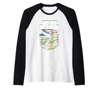 Get Off My Lawn Funny Lawn Mower Bandera de Estados Unidos Día del Padre Camiseta Manga Raglan