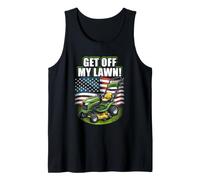 Get Off My Lawn Funny Lawn Mower Bandera de Estados Unidos Día del Padre Camiseta sin Mangas