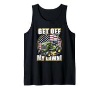 Get Off My Lawn Funny Lawn Mower Bandera de Estados Unidos Día del Padre Camiseta sin Mangas